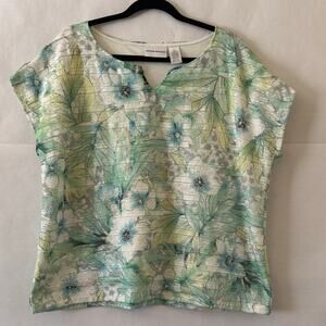 Alfred Dunner Floral Textured Knit Top Size XL Garden Casual Short Sleeve